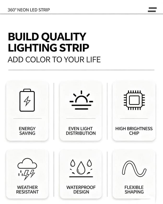 LED Flexible Neon Strip Light, 12V Round 360° Decorative Ambient Light, Waterproof Super Bright for Advertising Decoration